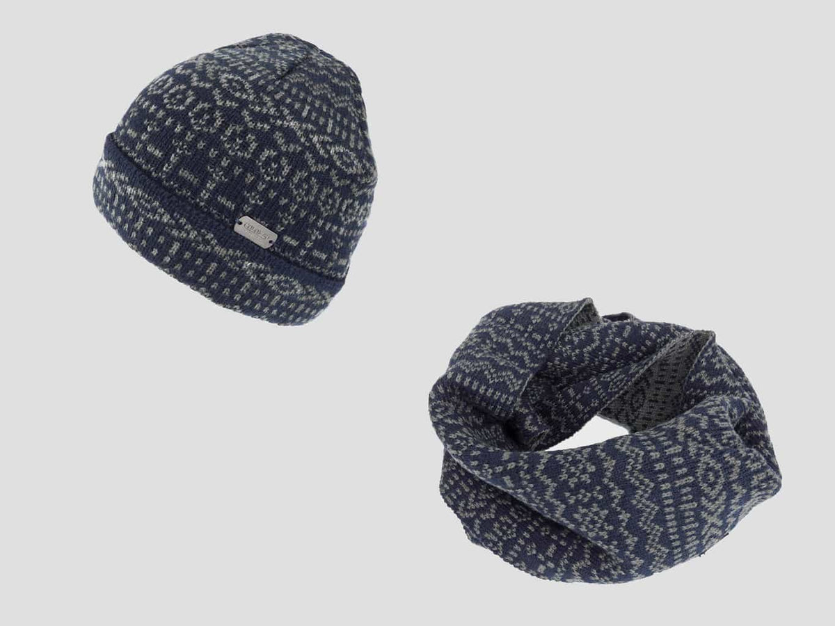 Blu - set cappello e sciarpa uomo jacquard con motivi geometrici