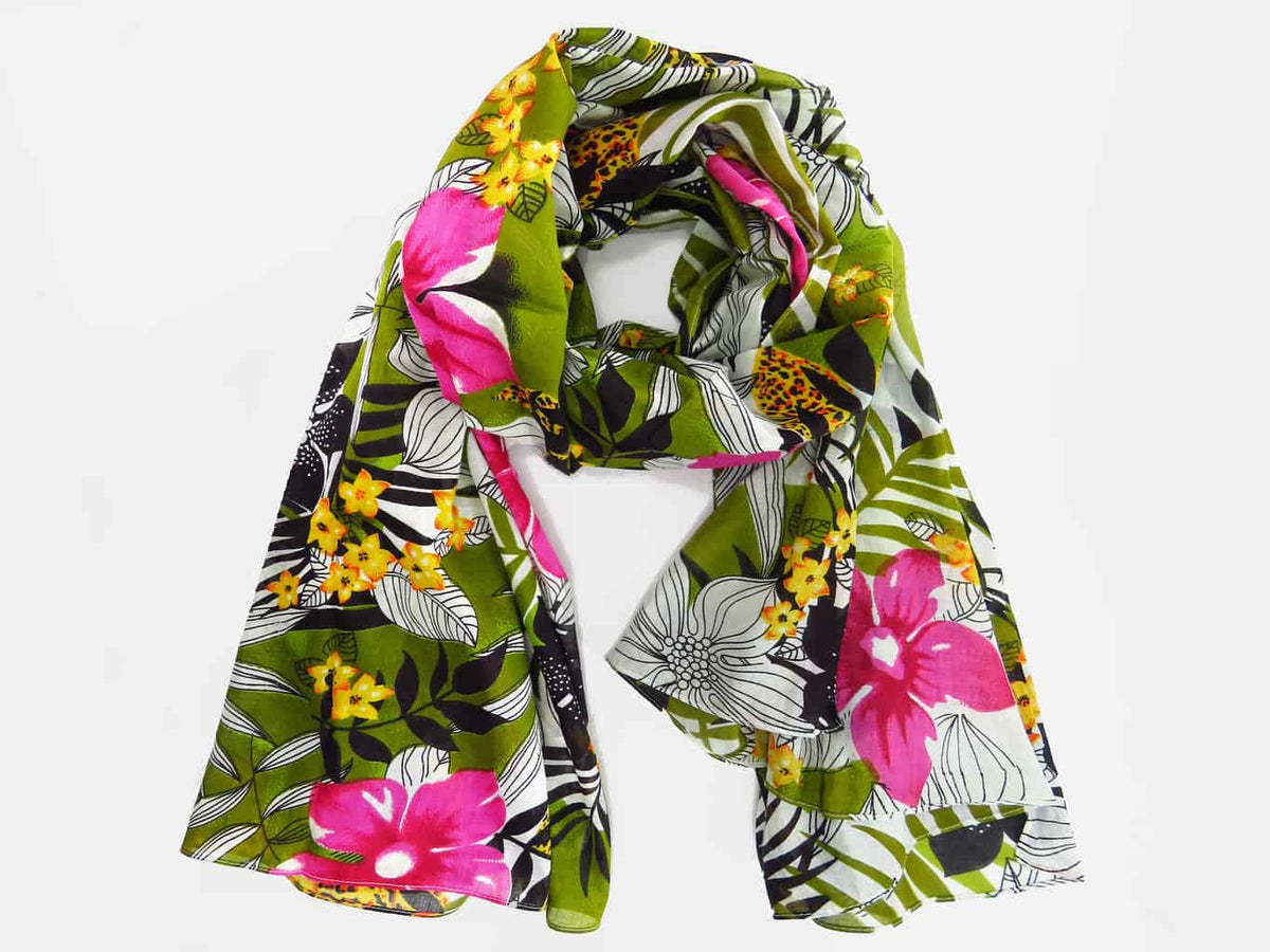 Modello - Sciarpe primaverili estive - sciarpa pareo con stampa tropicale