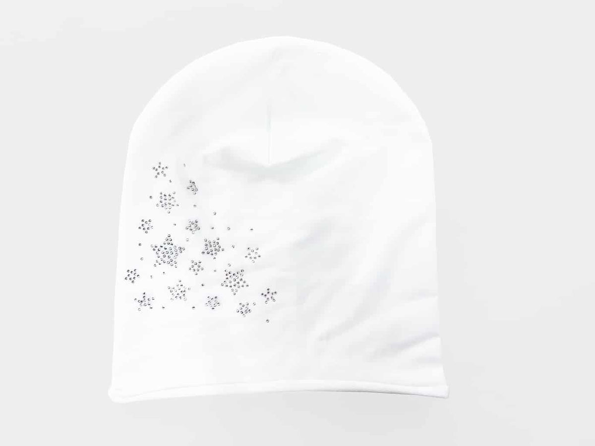 Bianco - Mary- Berretto bimba in cotone con stelle strass