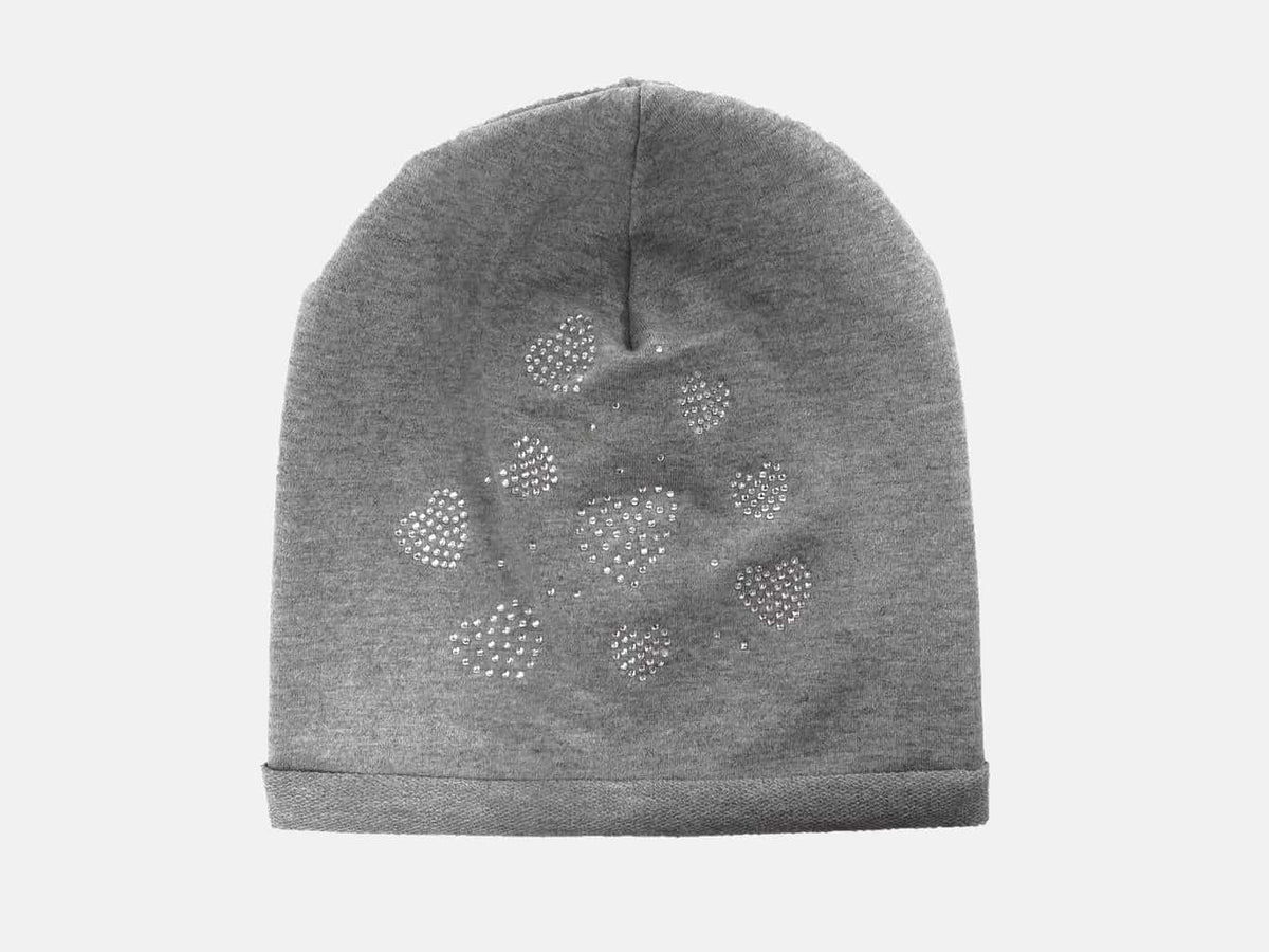 Grigio - Linda - berretto bimba misto cotone con cuori di strass
