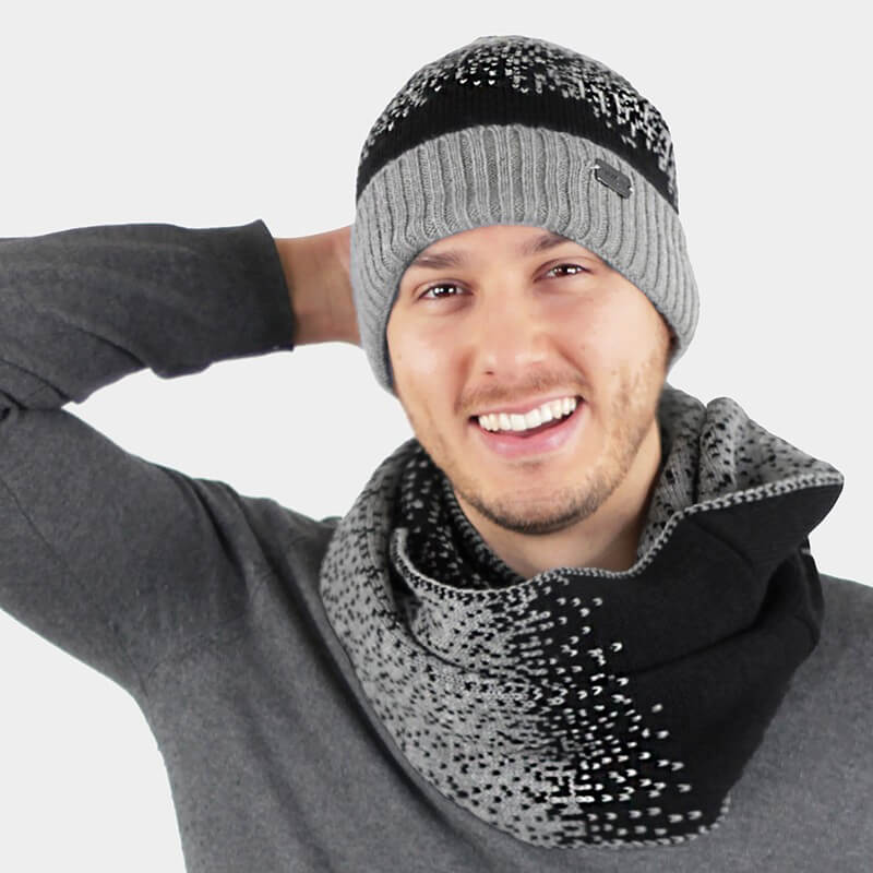 Set di cappello e sciarpa effetto pixel - grigio