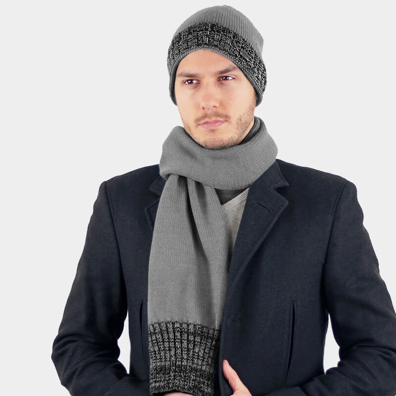 Cappello e sciarpa con bordi sale e pepe - Colombo Milano 1911 grigio
