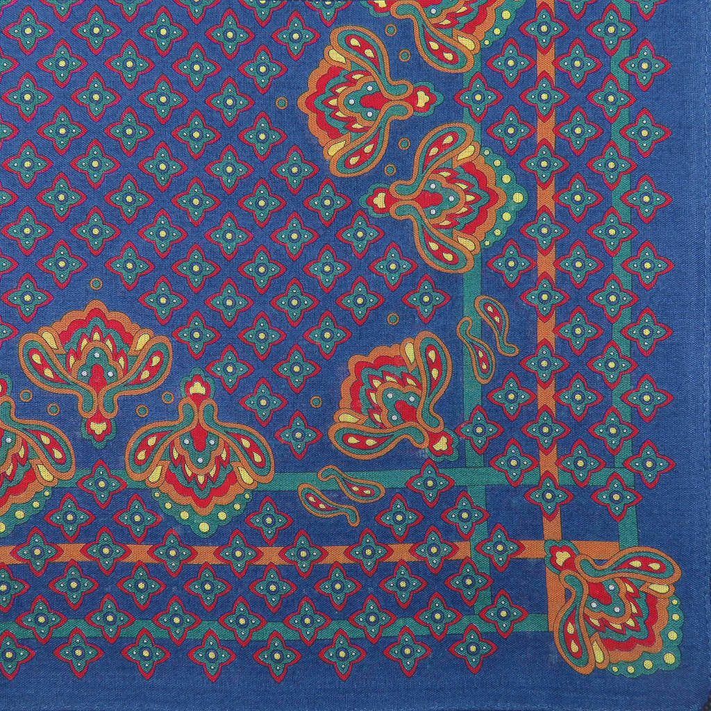 Variante blu - King - fazzoletto di cotone da uomo con fantasia floreale