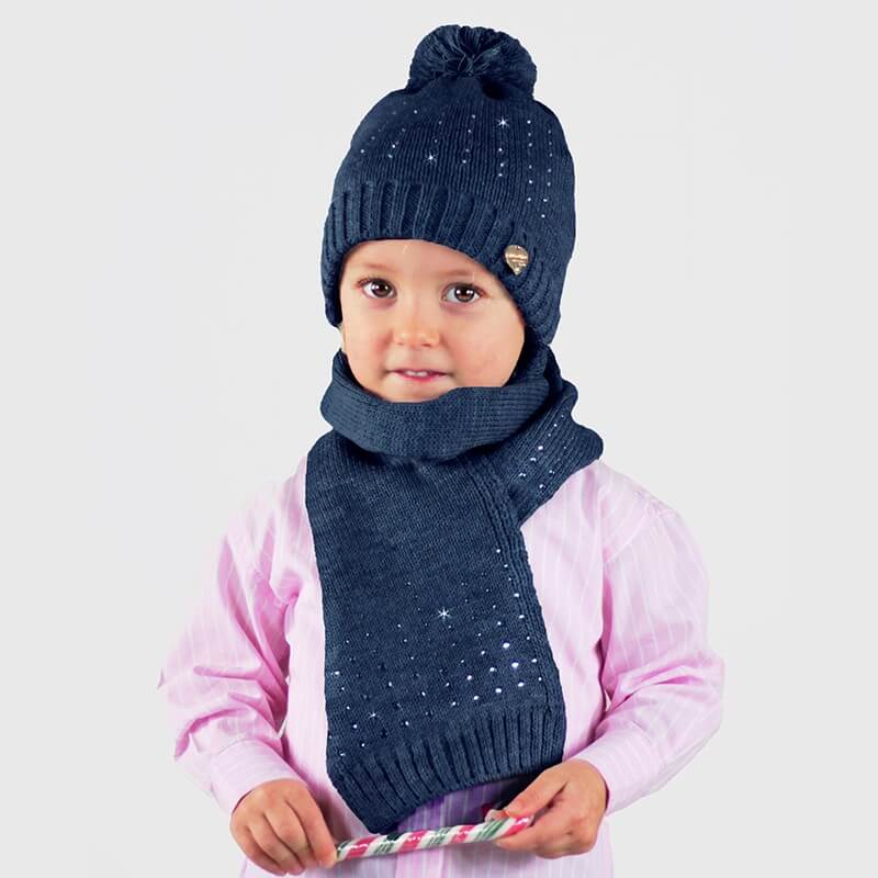 Cappello e sciarpa da bambina con file di strass - Colombo Milano 1911 - blu