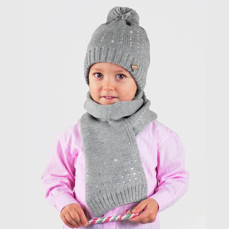 Cappello e sciarpa da bambina con file di strass - Colombo Milano 1911 - grigio