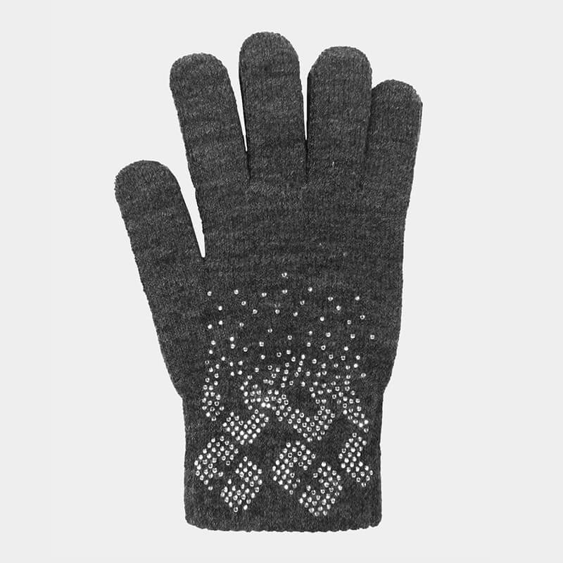 Guanti da donna con fantasia geometrica di strass antracite