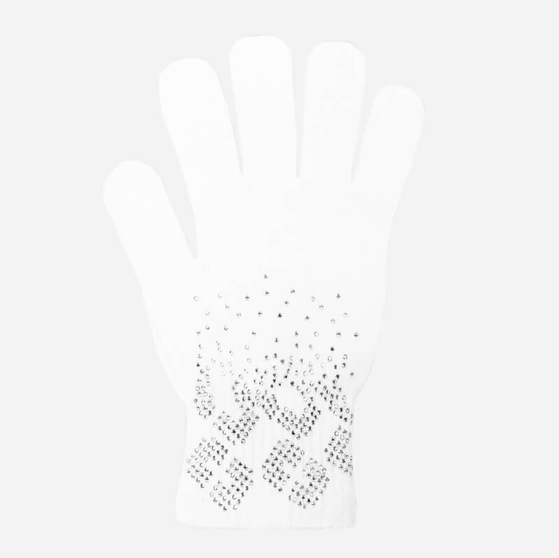 Guanti da donna con fantasia geometrica di strass panna