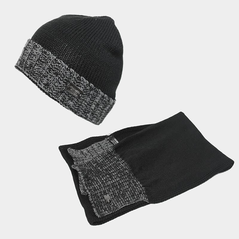 Cappello e sciarpa con bordi sale e pepe - Colombo Milano 1911 nero