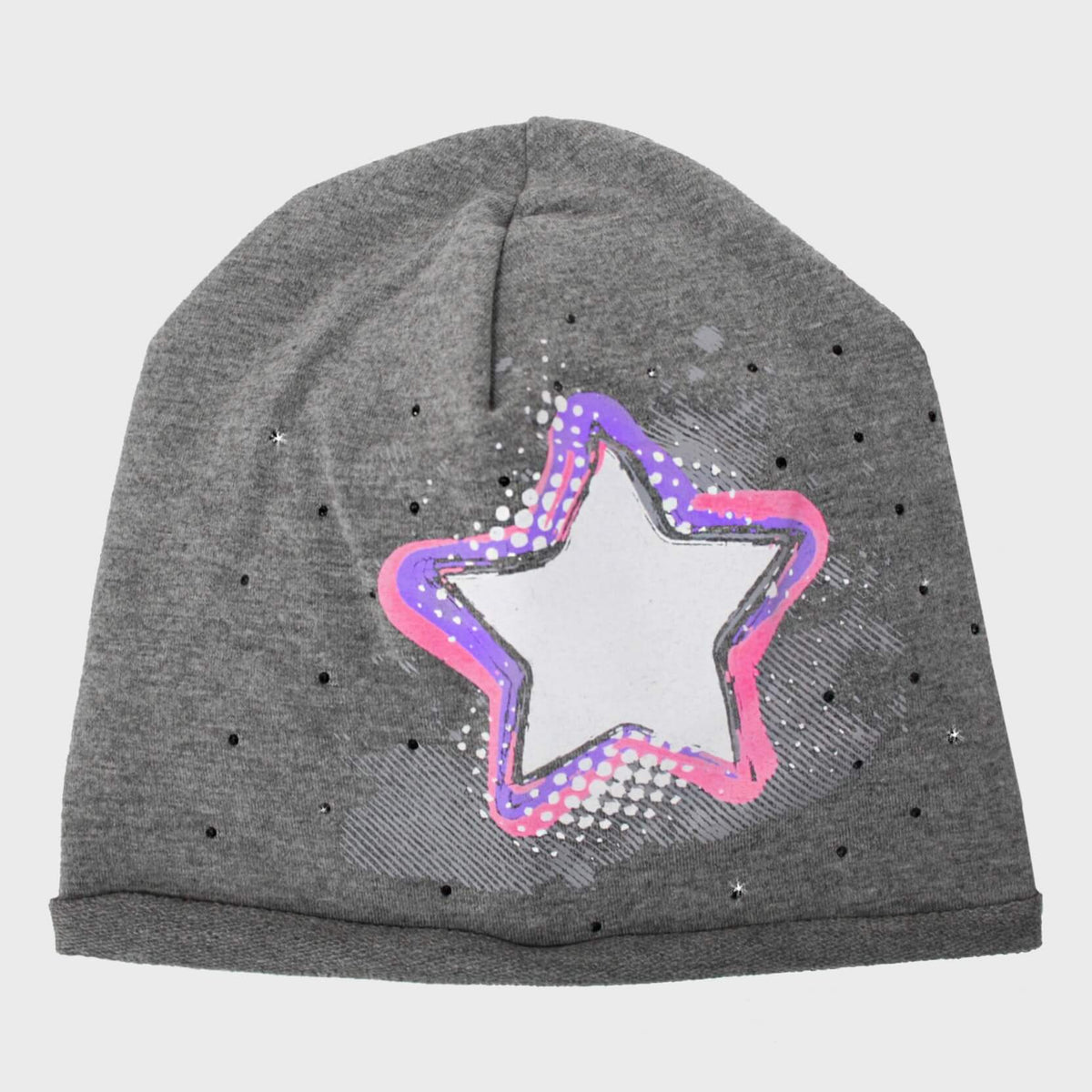 Grigio Rockstar - cappello bimba (6-12 A) misto cotone con stella e strass