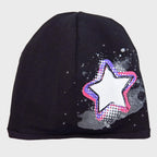Nero Rockstar - cappello bimba (9m-2a) misto cotone con stella e strass