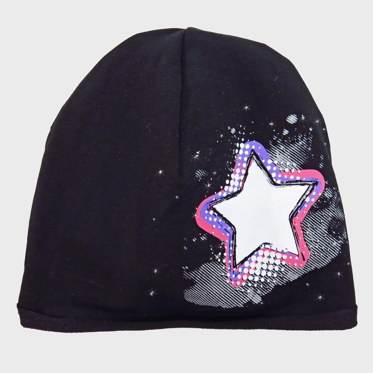 Nero Rockstar - cappello bimba (9m-2a) misto cotone con stella e strass