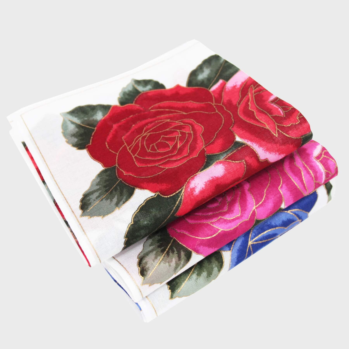 Dall'alto - Giulia - fazzoletti di cotone da donna con stampe grandi rose con contorni d'oro