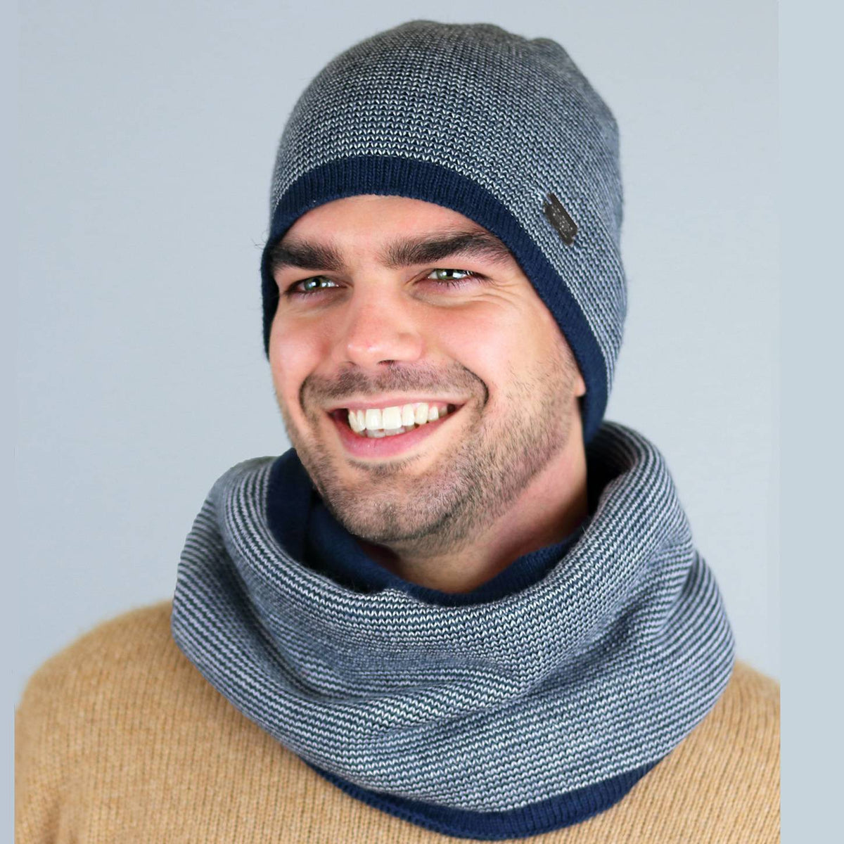 Cappello e sciarpa righe fini misto lana - Made in Italy