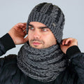 Cappello e sciarpa bicolor a trecce da uomo - nero