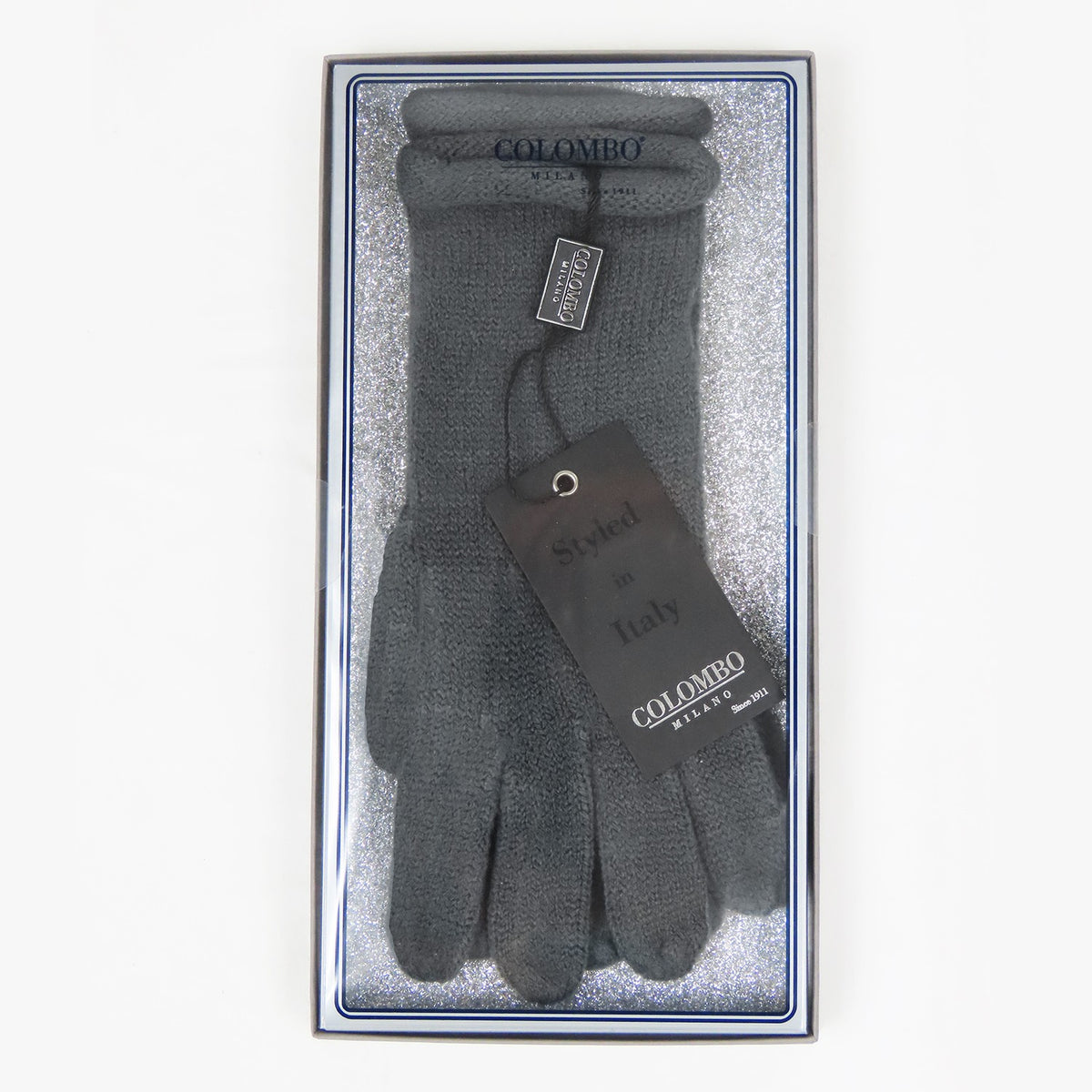 Guanti donna extra morbidi in scatola regalo fondo glitter grigio