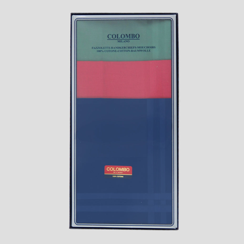 Scatola frontale - Pastello -fazzoletti di cotone da uomo tinta unita in 3 diverse varianti scure.
