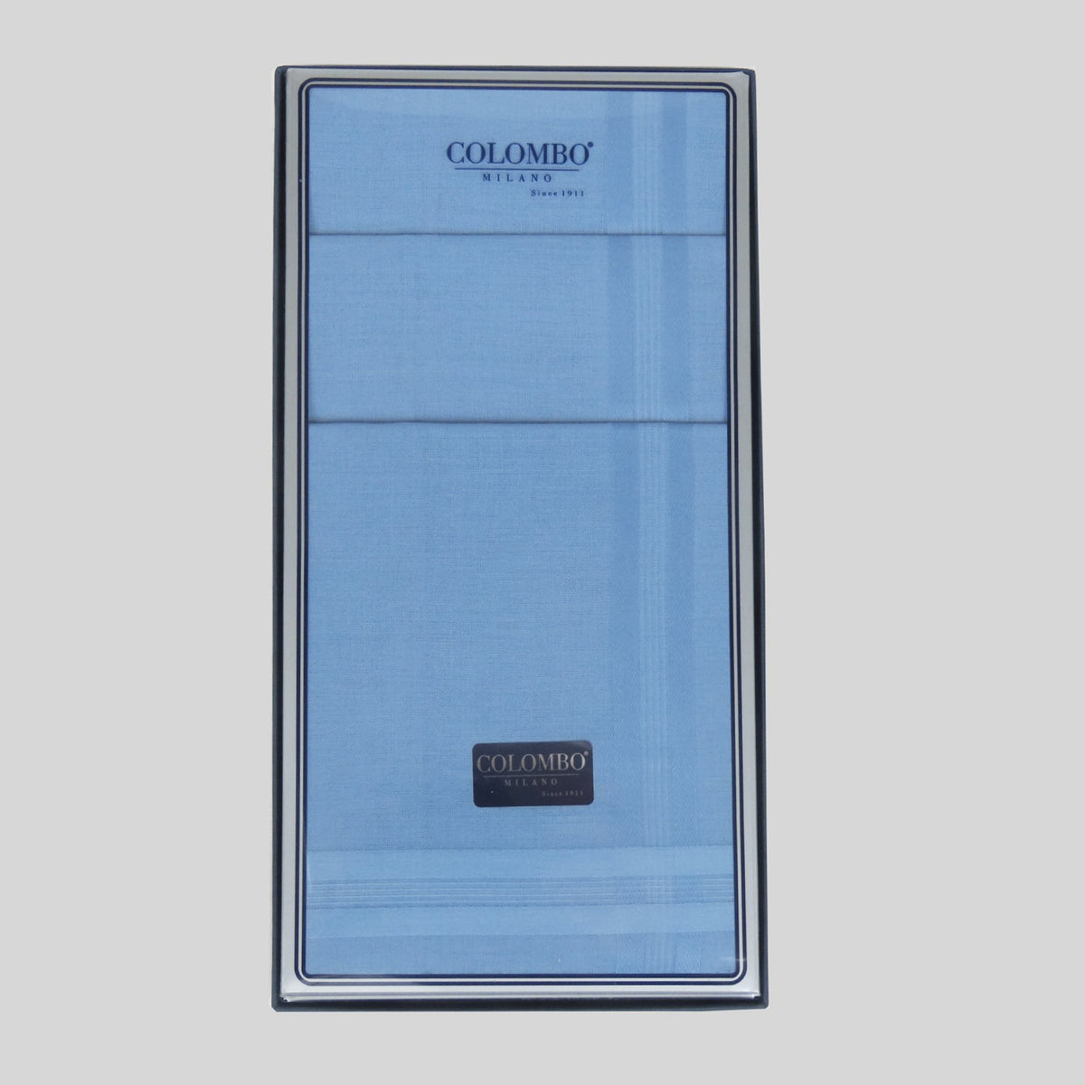 Scatola frontale - Pastello - fazzoletti di cotone da uomo tinta unita azzurro scuro.