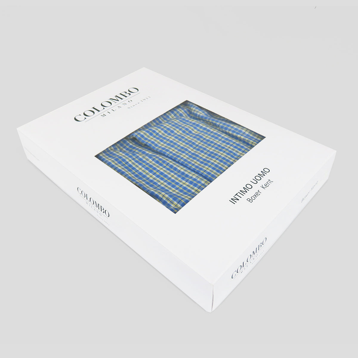 Scatola - Boxer da uomo in popeline a quadretti azzurri e gialli - 100% cotone