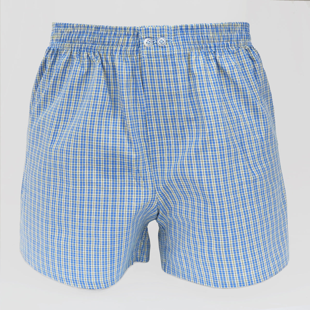 Modello - Boxer da uomo in popeline a quadretti azzurri e gialli - 100% cotone