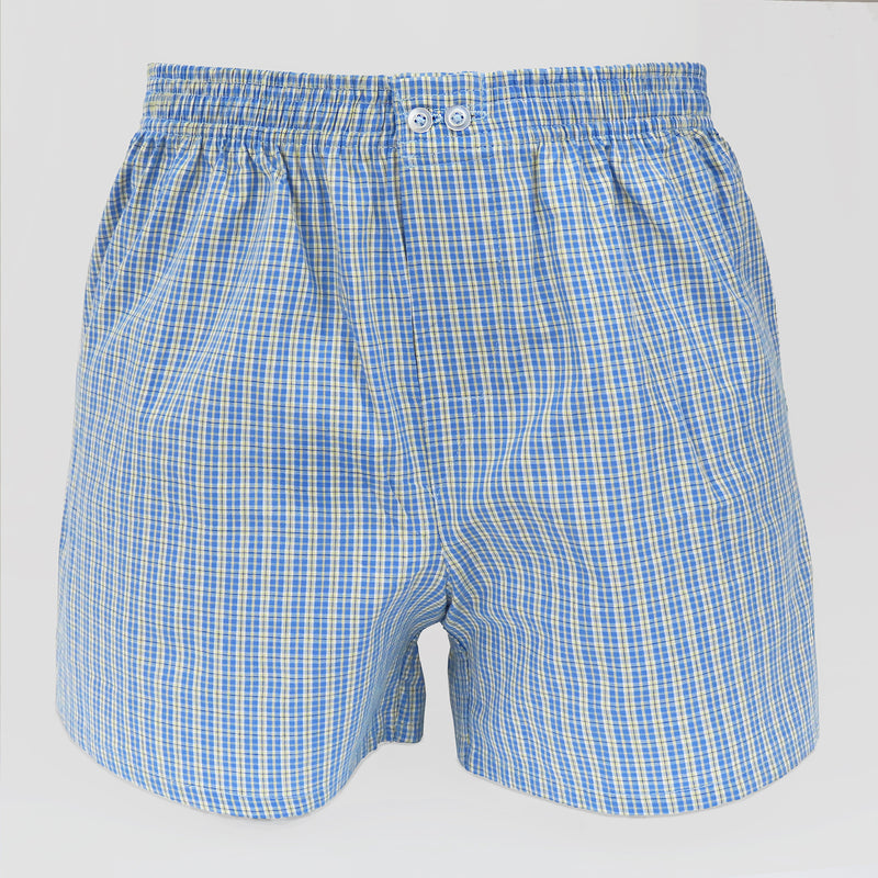 Modello - Boxer da uomo in popeline a quadretti azzurri e gialli - 100% cotone taglie forti