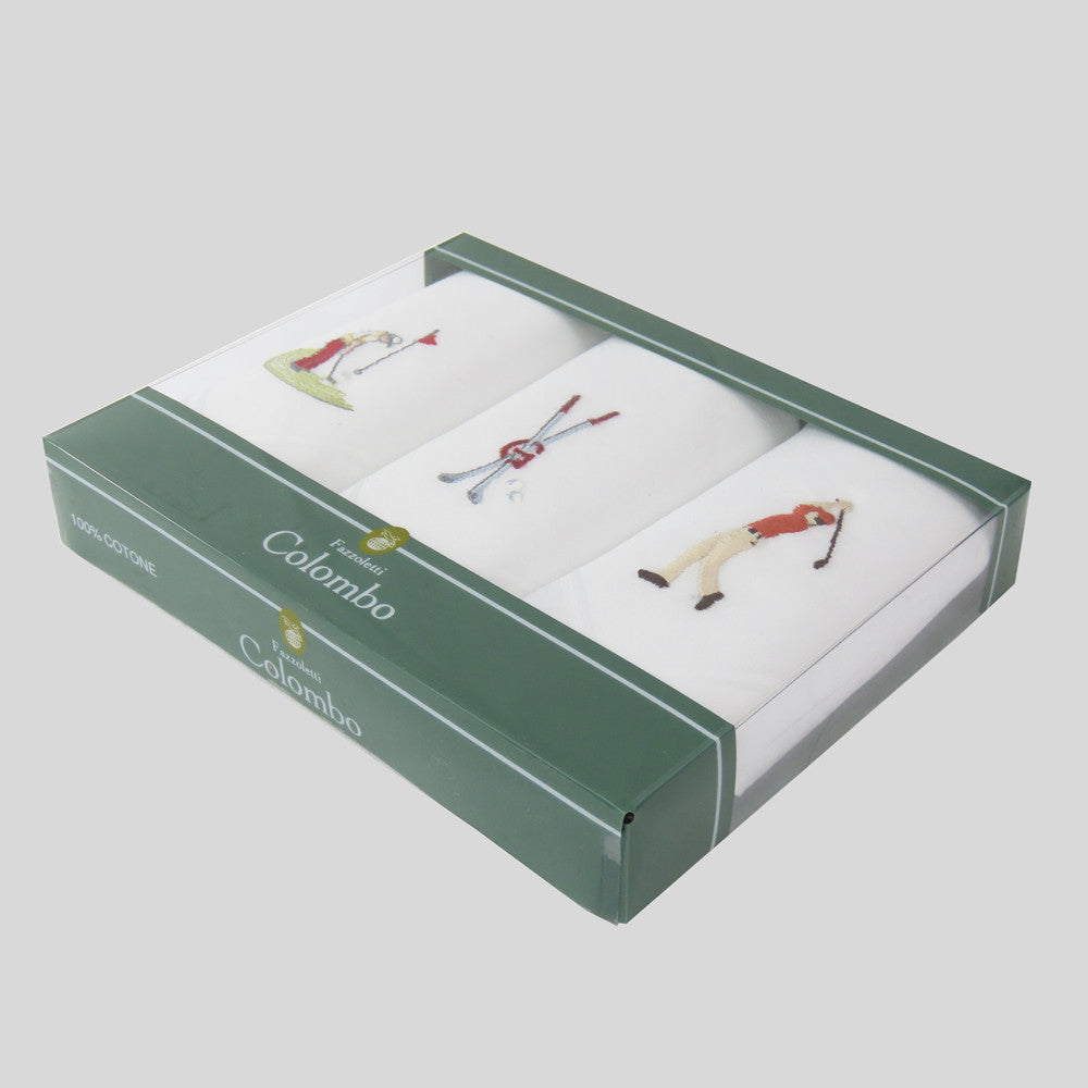Sport golf - fazzoletti ricamati e arrotolati in scatola vintage - scatola lato
