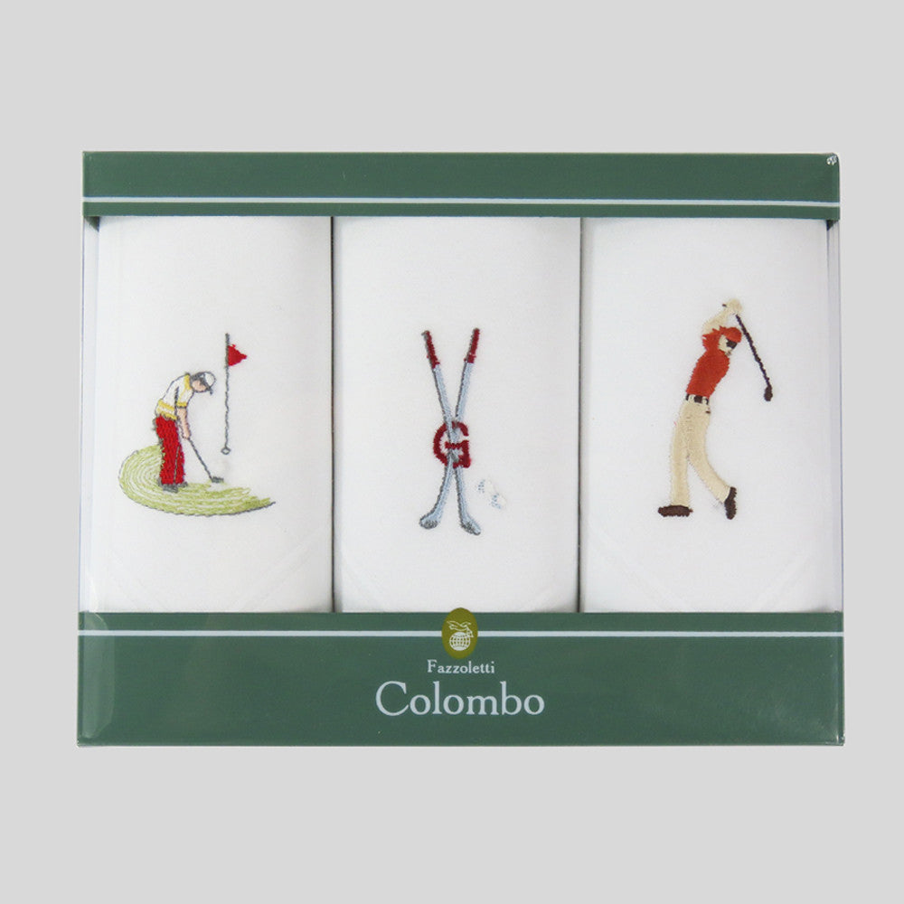 Sport golf - fazzoletti ricamati e arrotolati in scatola vintage - scatola fronte