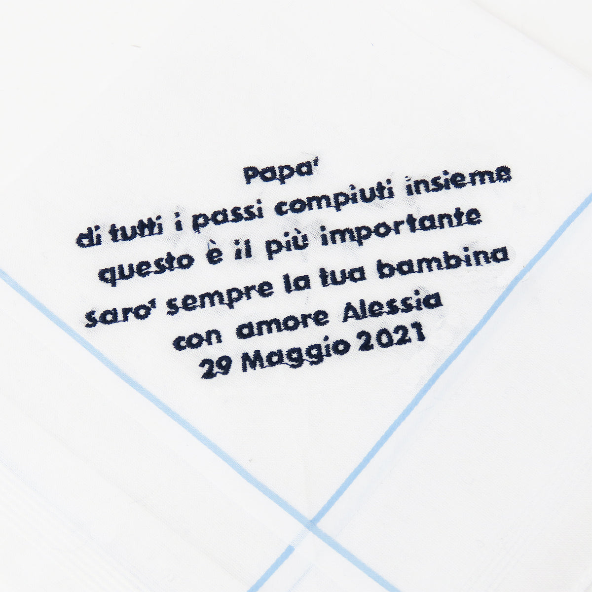 Fazzoletto della sposa bianco con riga colorata azzurra