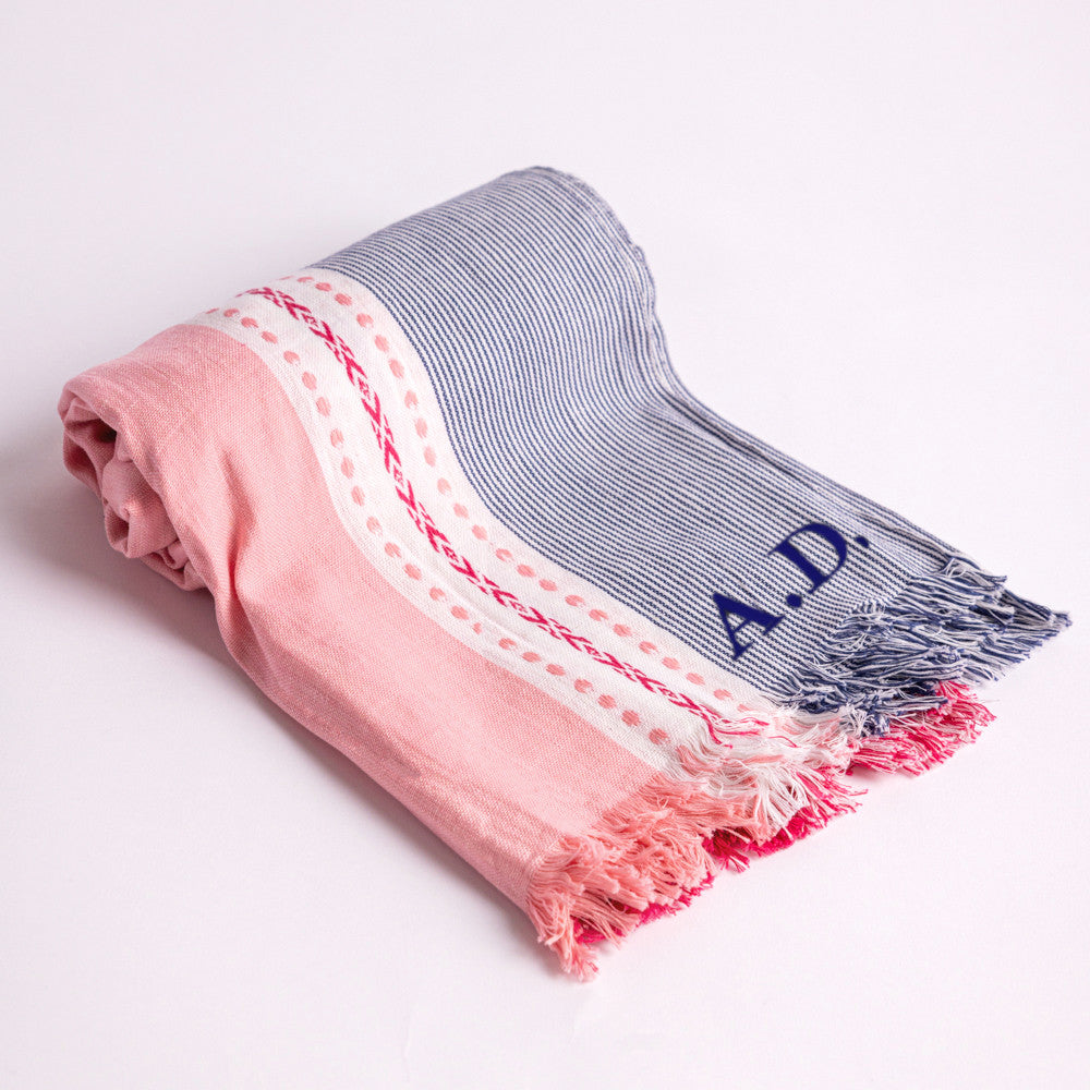 Telo mare righine rosa e blu in cotone da personalizzare