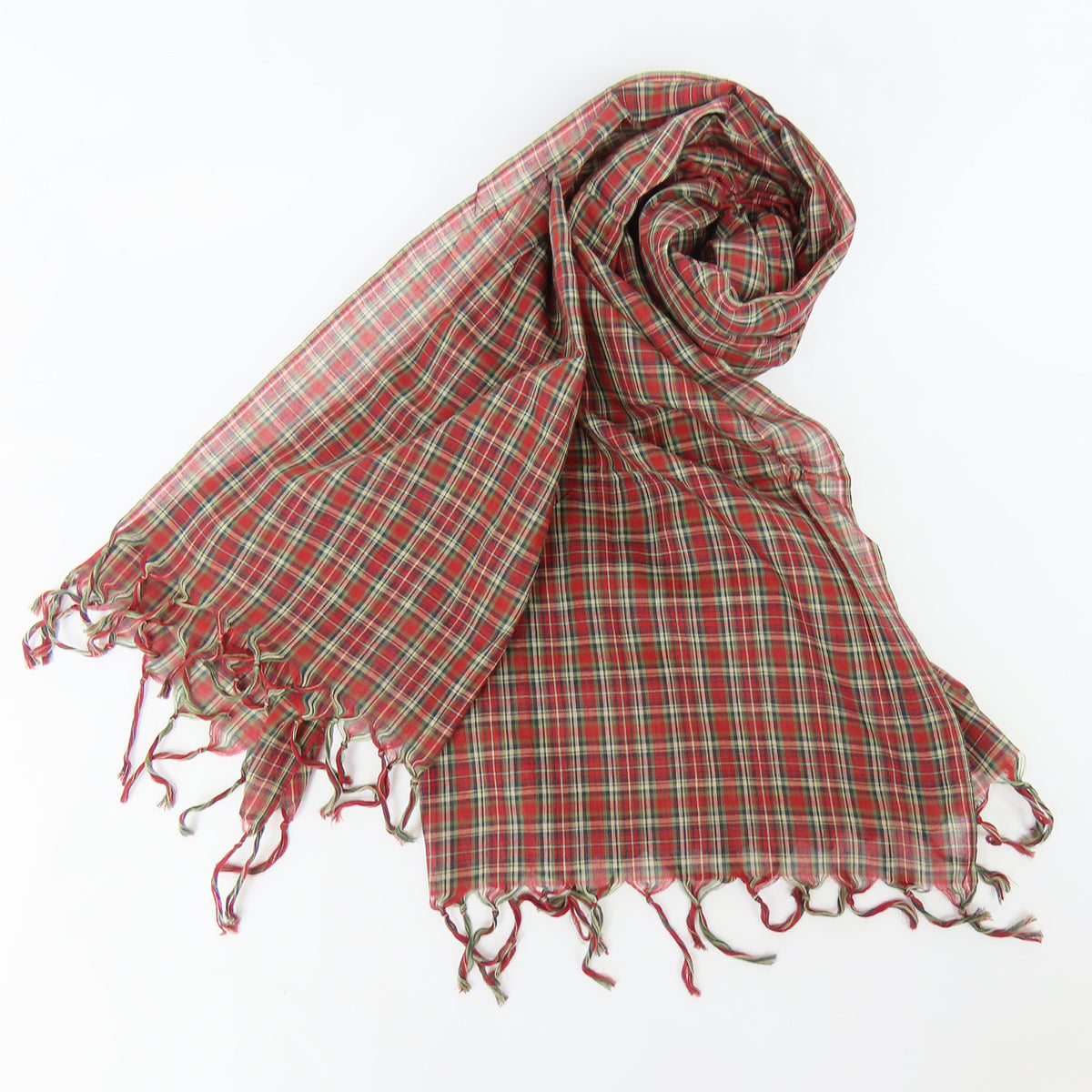 Sciarpa scozzese rossa con frange - 100% cotone