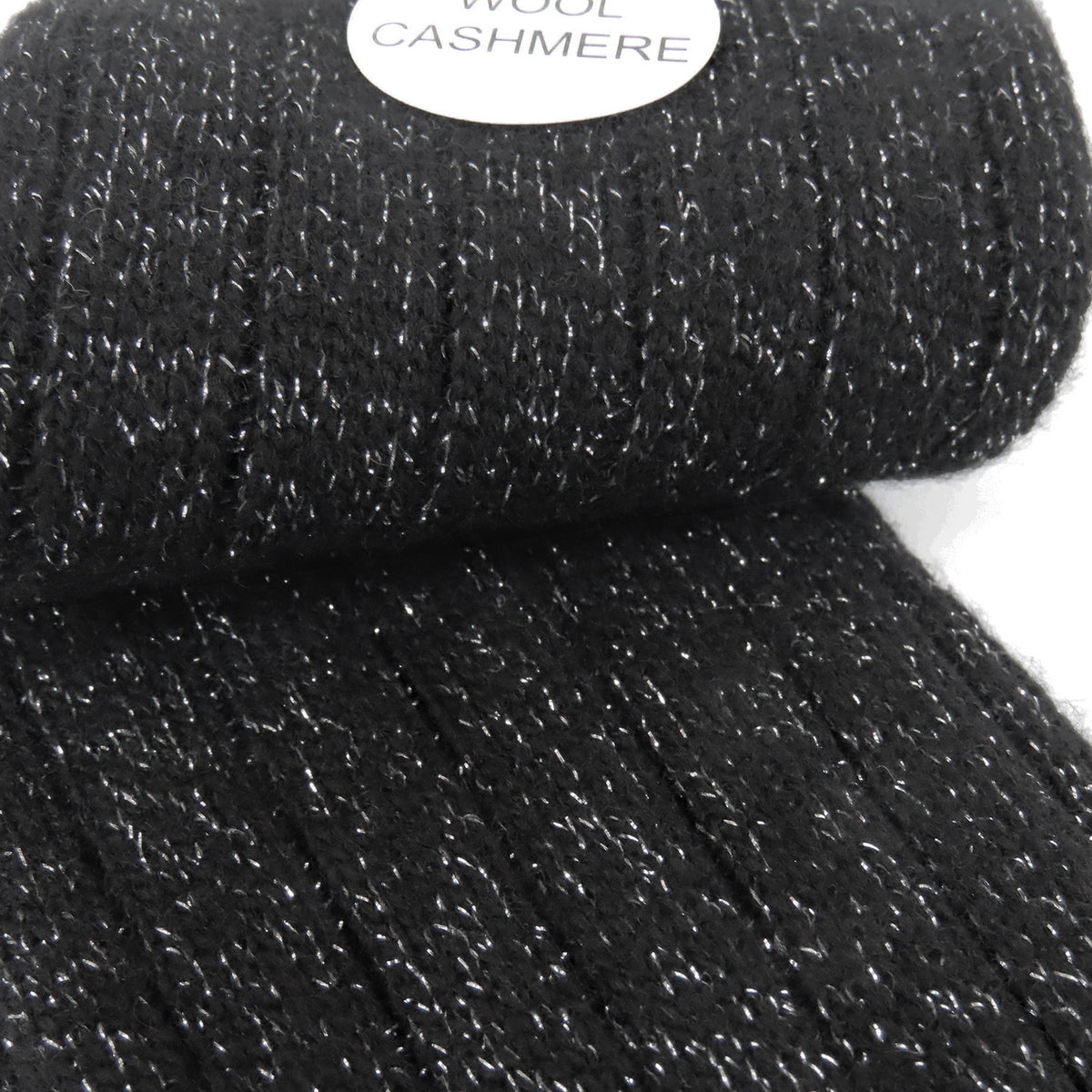 Calze nere lunghe a coste in Cashmere con lurex argento dettaglio