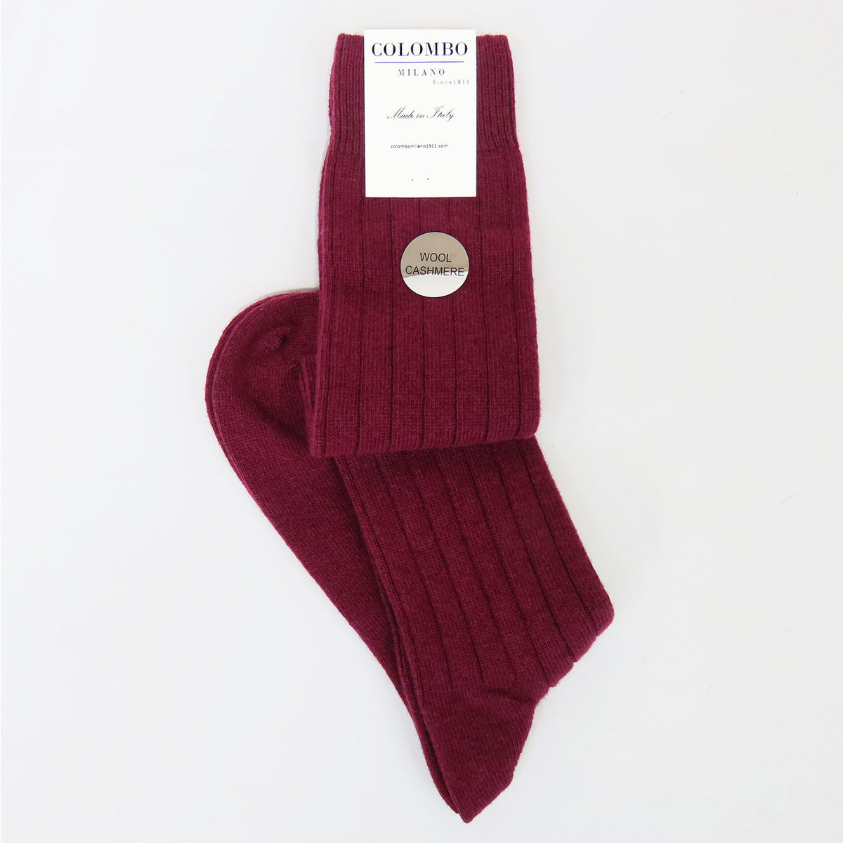 Calze lunghe a costa in Cashmere - Colombo Milano 1911 - bordeaux