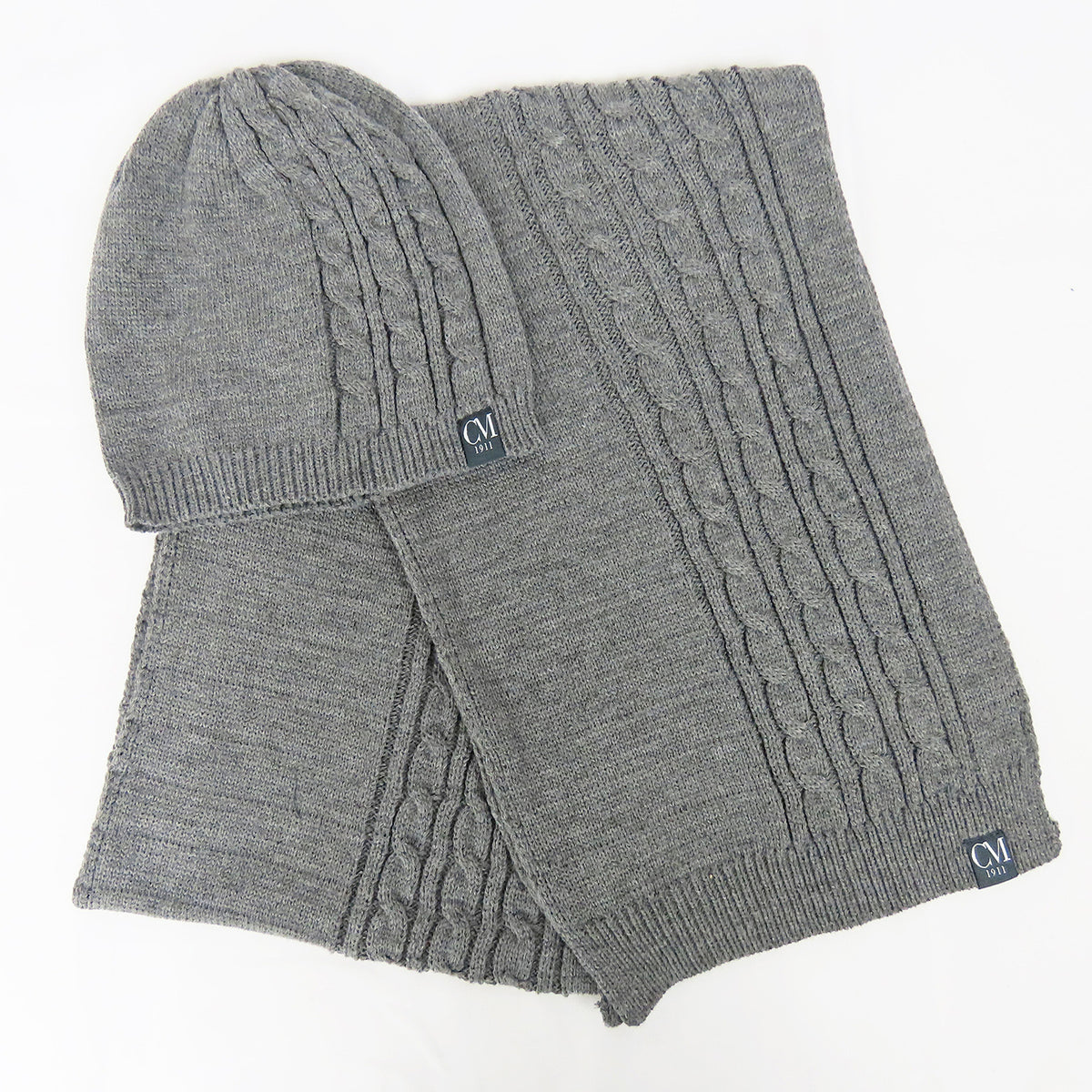 Cappello e sciarpa intrecciati grigio melange