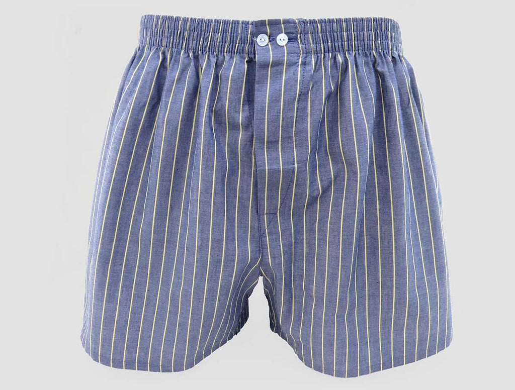 Modello - Kent - Boxer da uomo in cotone blu con righe gialle