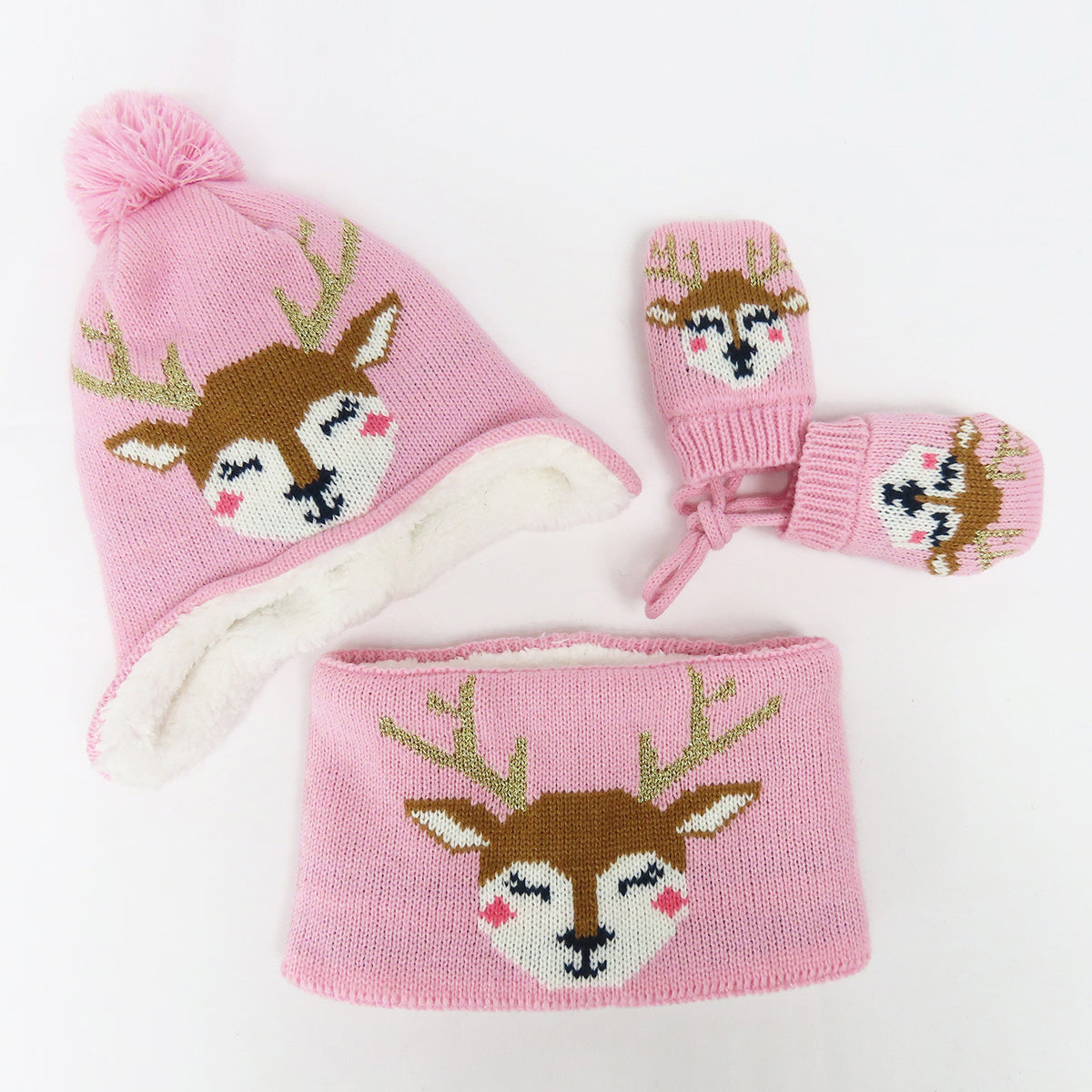 Set baby rosa con renna dettaglio lurex e interno peloso- 9/18m