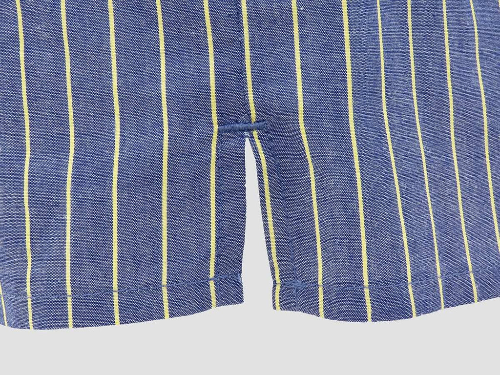 Dettaglio spacco - Kent - Boxer da uomo in cotone blu con righe gialle