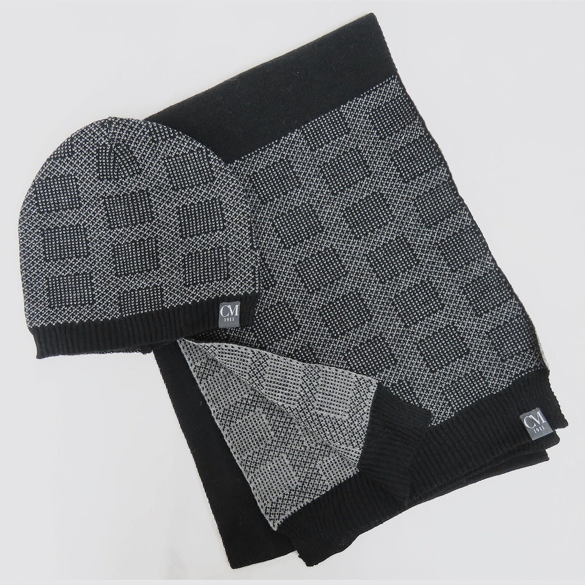 Cappello e sciarpa fantasia jacquard rettangoli
