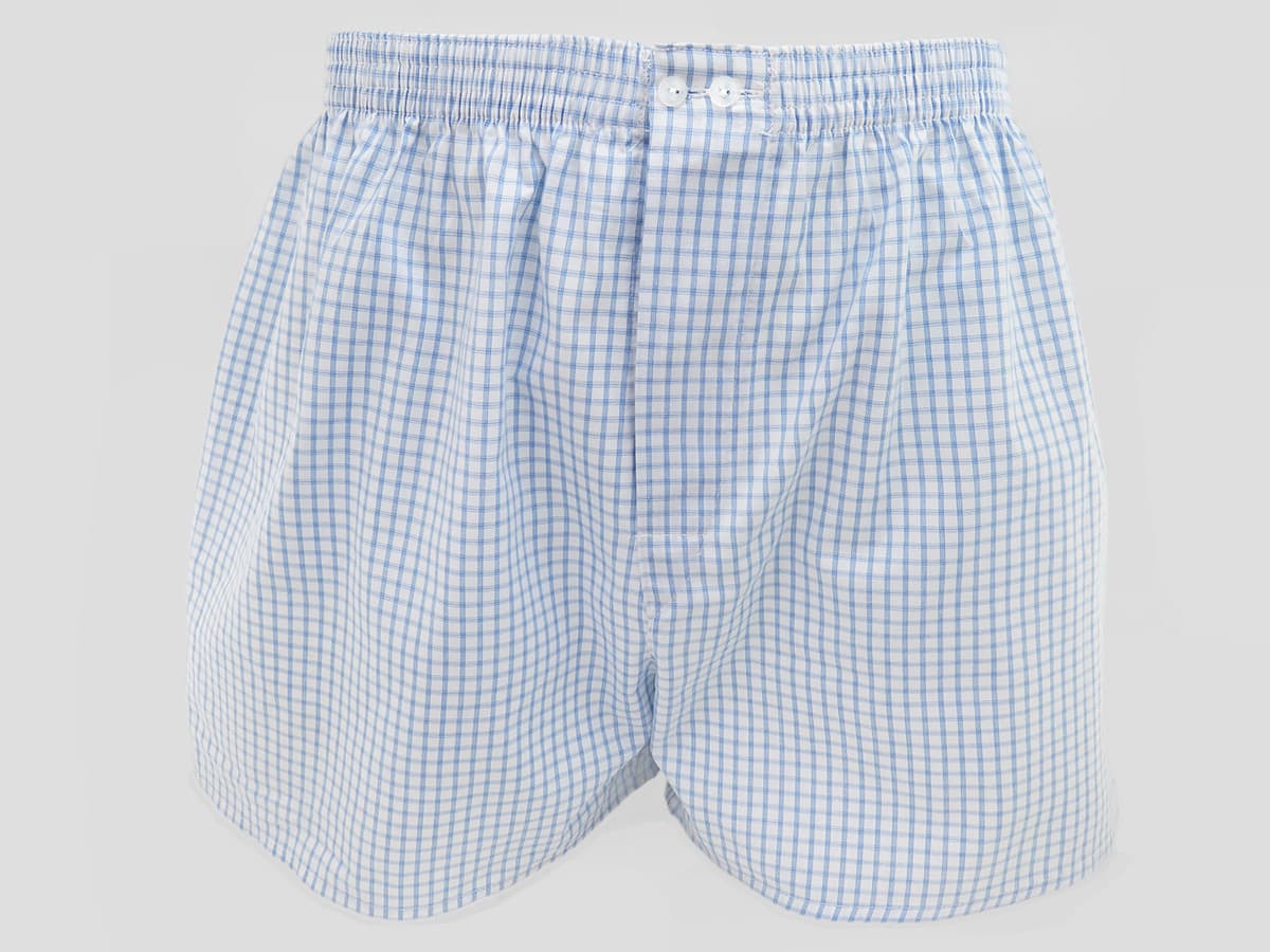 Modello - Kent - Boxer da uomo in cotone a quadretti celesti