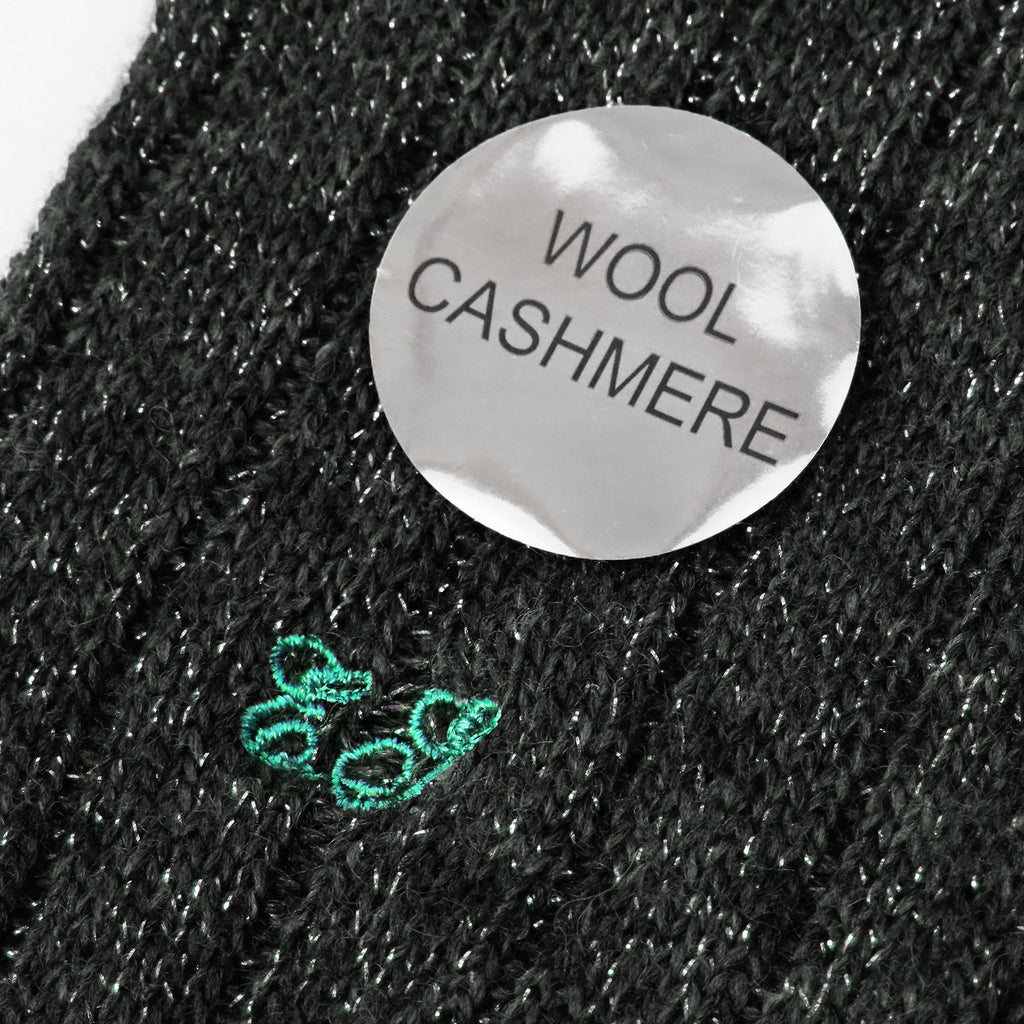 Calze nere lunghe in Cashmere con lurex argento con iniziali dettaglio