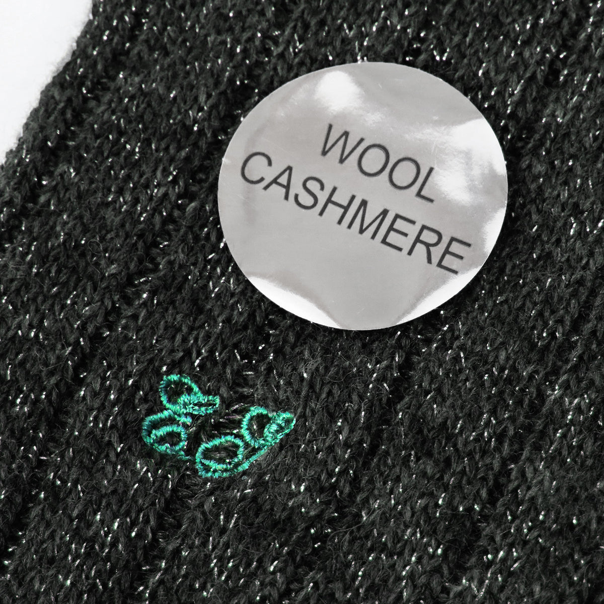 Calze nere lunghe in Cashmere con lurex argento con iniziali dettaglio