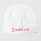 Cappello neonato bianco in cotone con nome ricamato