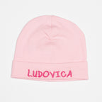 Cappello neonato rosa in cotone con nome ricamato