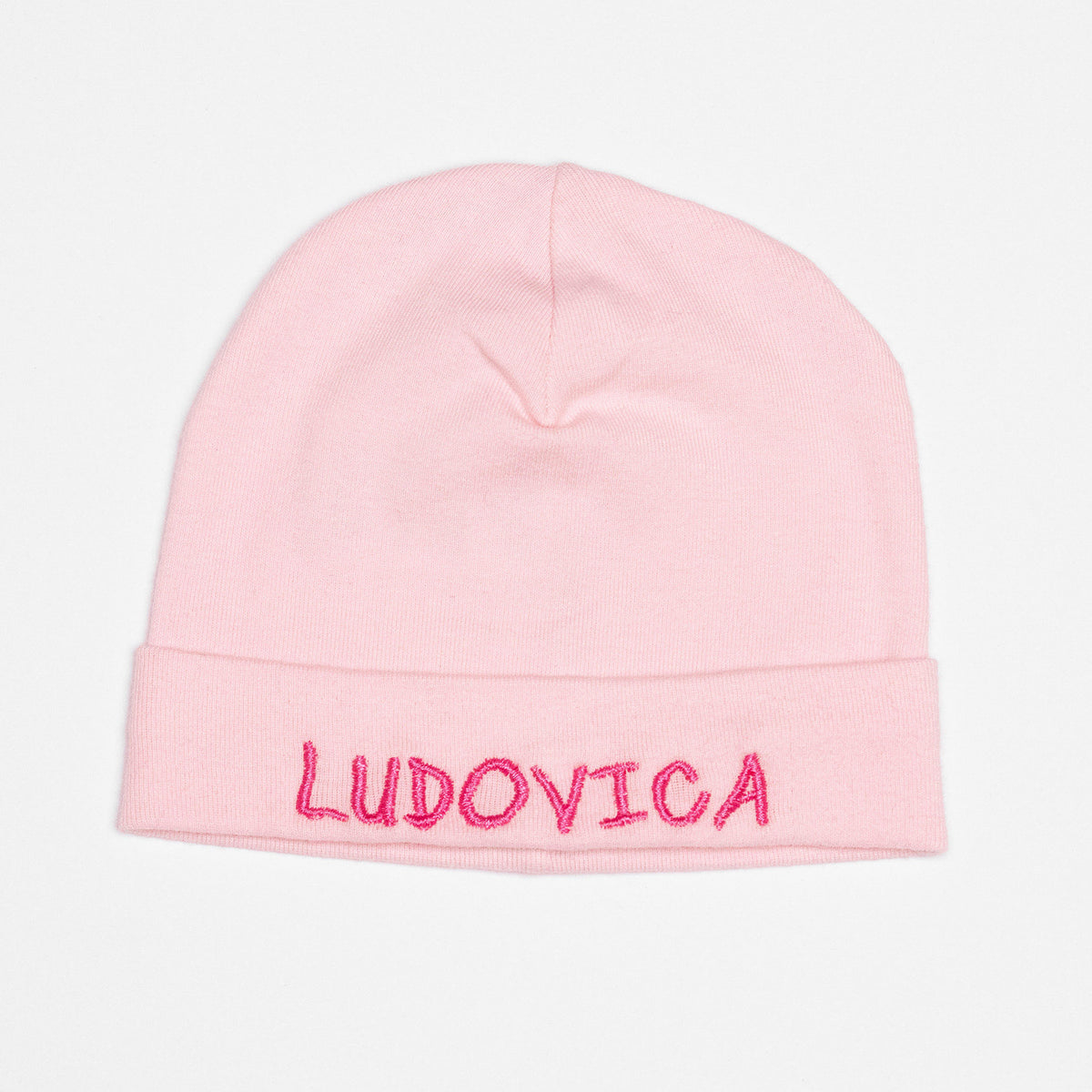 Cappello neonato rosa in cotone con nome ricamato