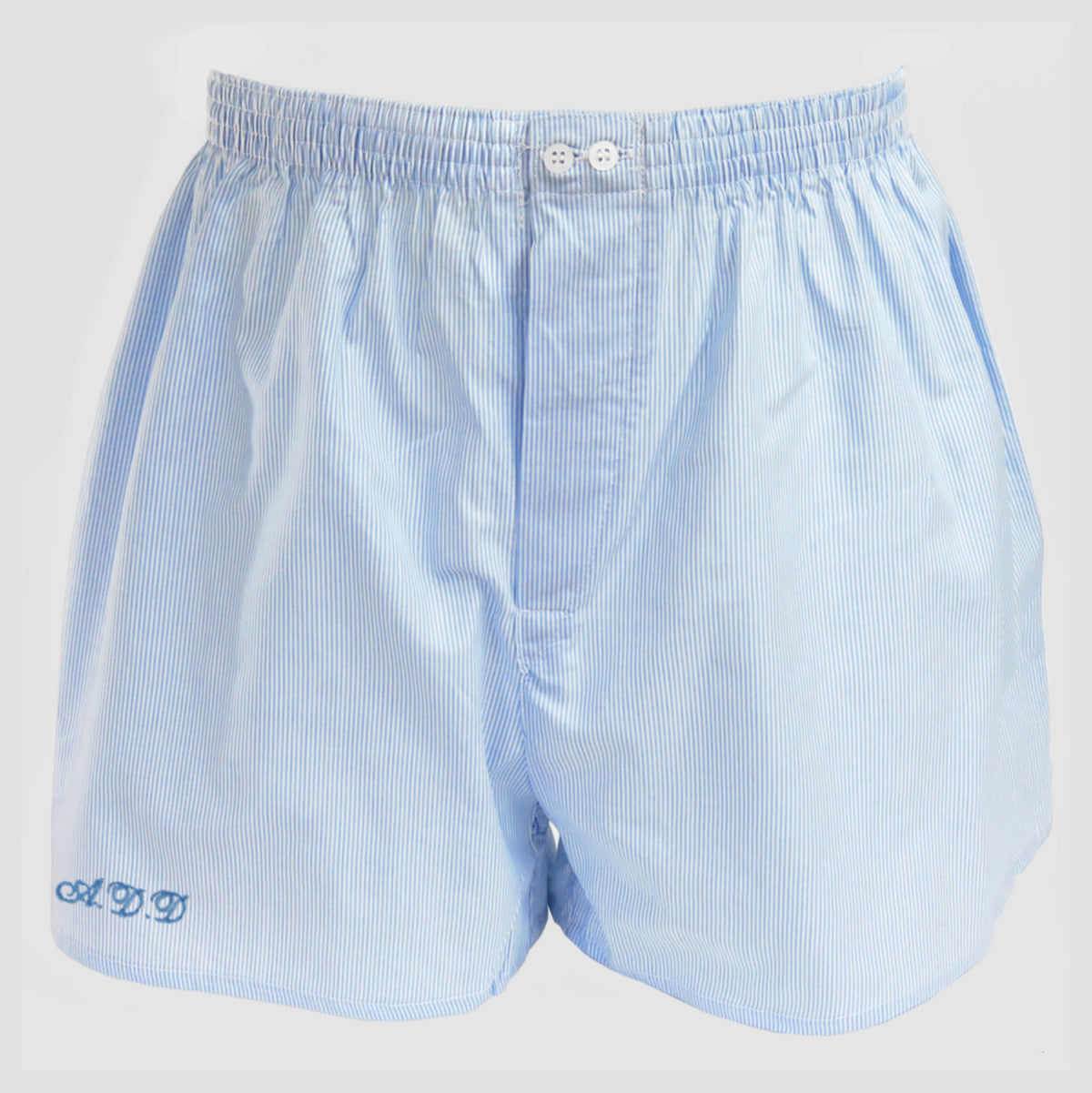 Boxer in tela a righe azzurre con iniziali ricamate - 100%cotone