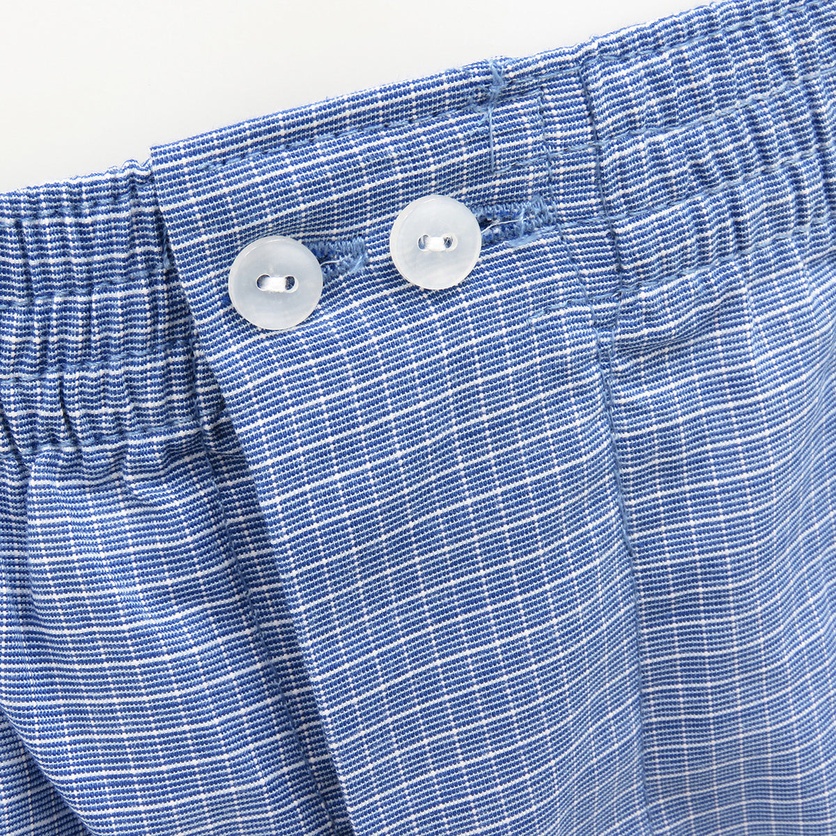 Boxer in tela blu a quadri bianchi con iniziali ricamate - 100% cotone apertura