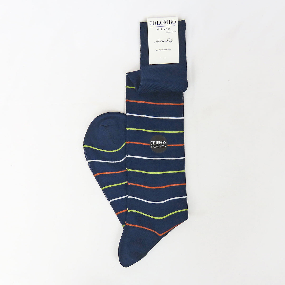 Righe verdi e terra - Calza lunga blu chiffon filo di scozia