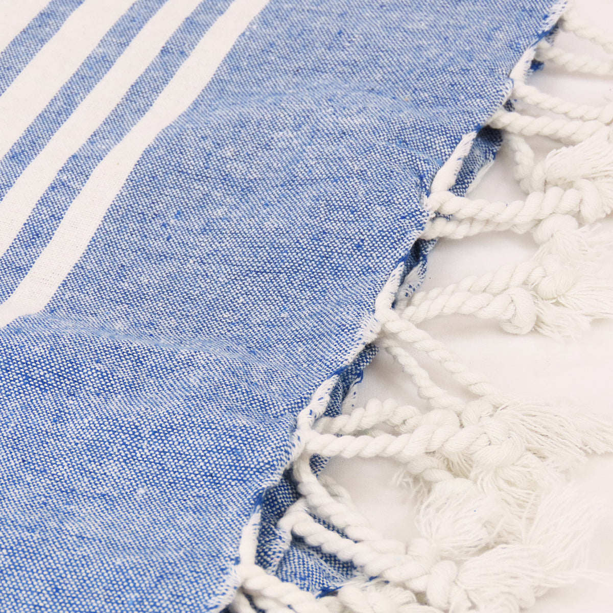 Telo mare a righe denim in cotone biologico dettaglio