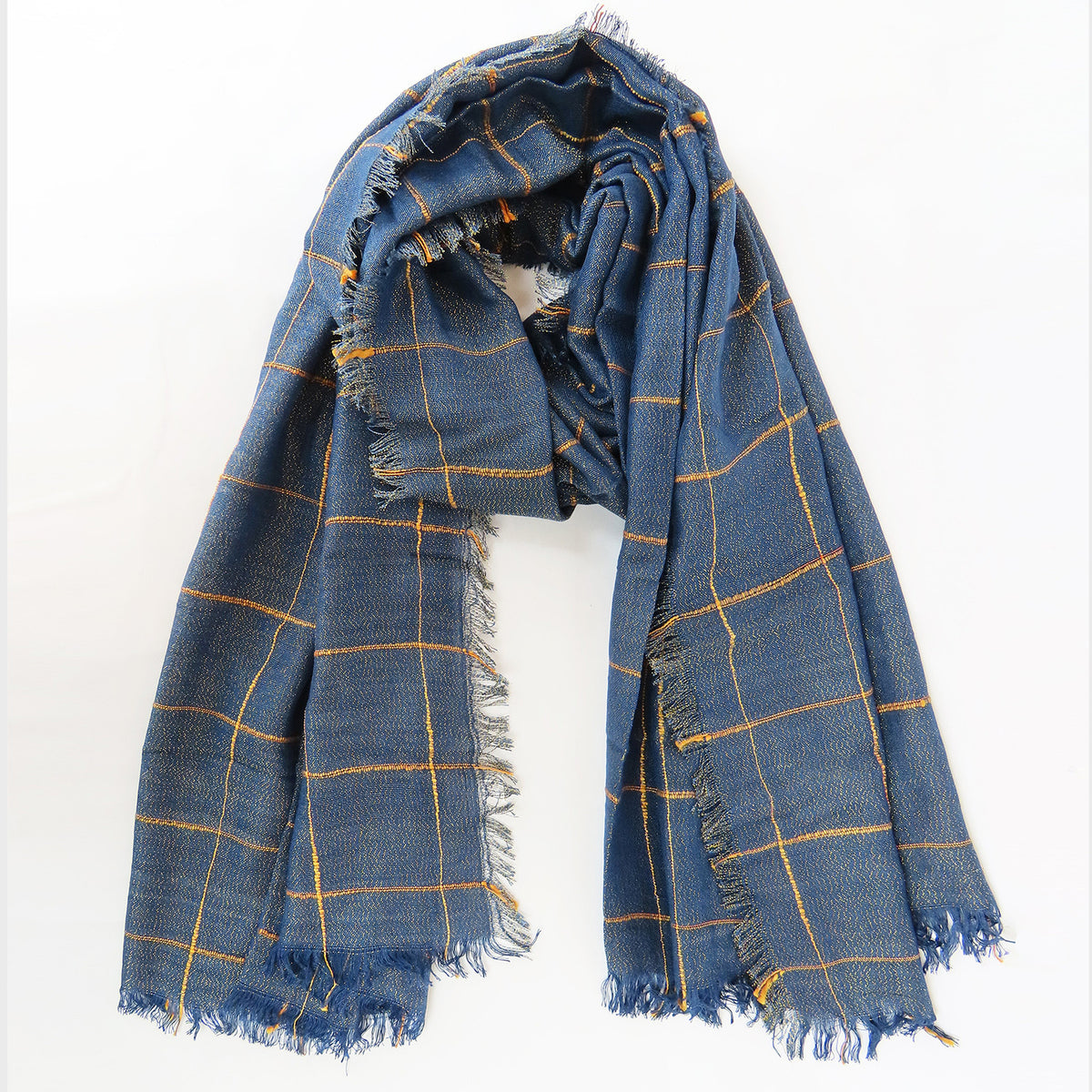 Sciarpa in viscosa a quadri con lurex in scatola blu