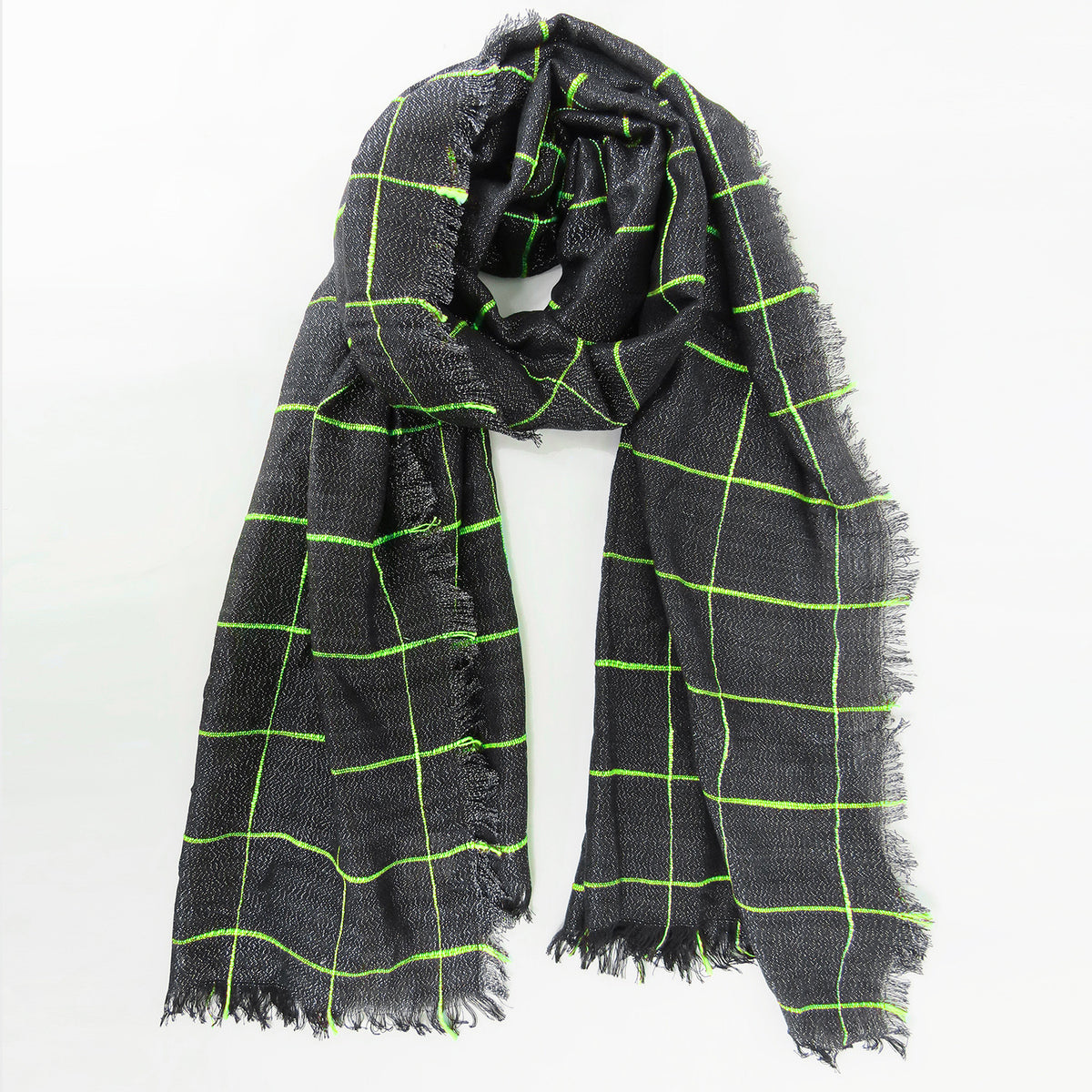 Sciarpa in viscosa a quadri con lurex in scatola nero e verde