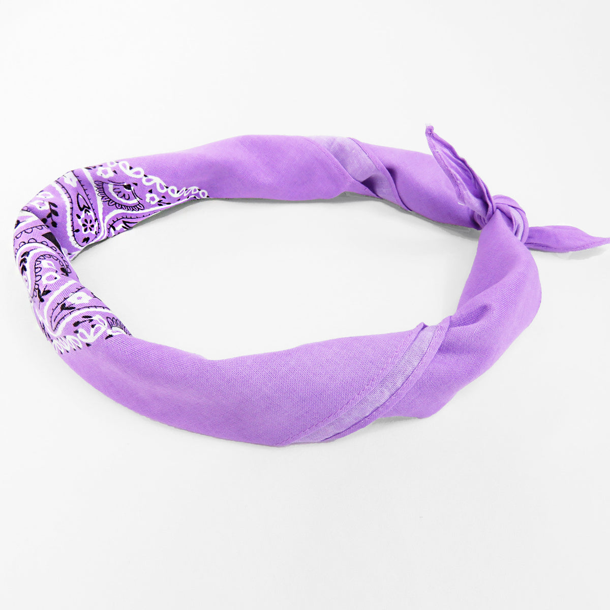 Bandana in cotone con stampa cachemire - lilla arrotolata