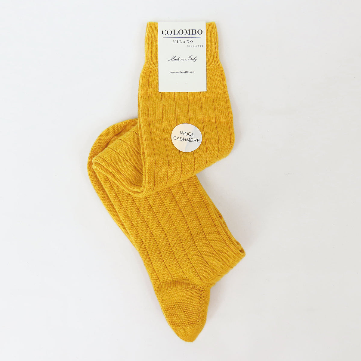 Calze lunghe a costa in Cashmere - gialle